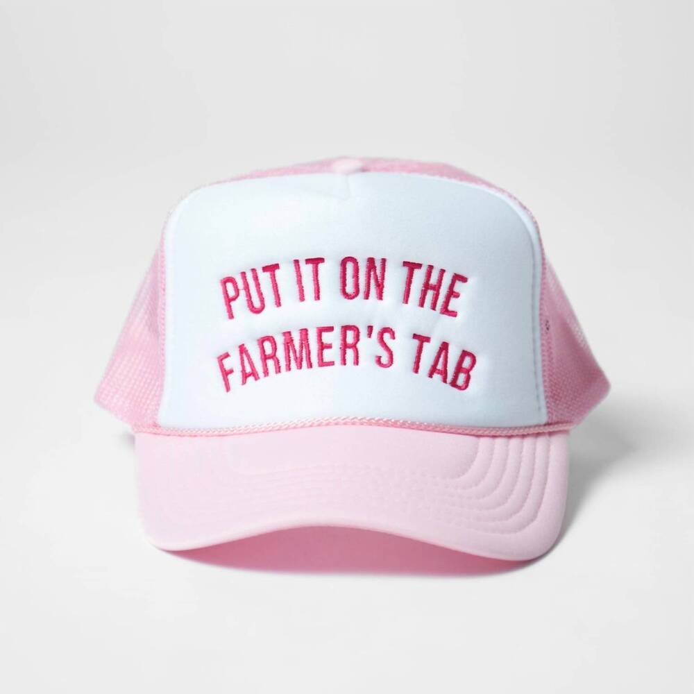 NEW AMERICAN FARM COMPANY women's farmer's tab trucker hat in pink/white